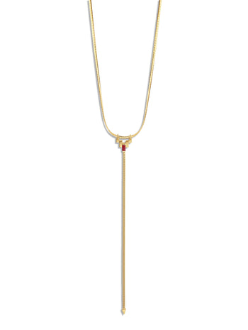 See-Line Woman Dark Ruby Yellow Gold Lariat Necklace