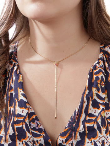 See-Line Woman Dark Ruby Yellow Gold Lariat Necklace