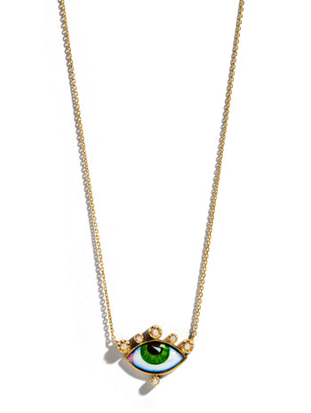 Russe Petit Vert Diamond and Enamel Eye Yellow Gold Necklace