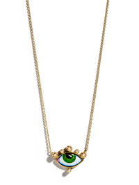 Russe Petit Vert Diamond and Enamel Eye Yellow Gold Necklace