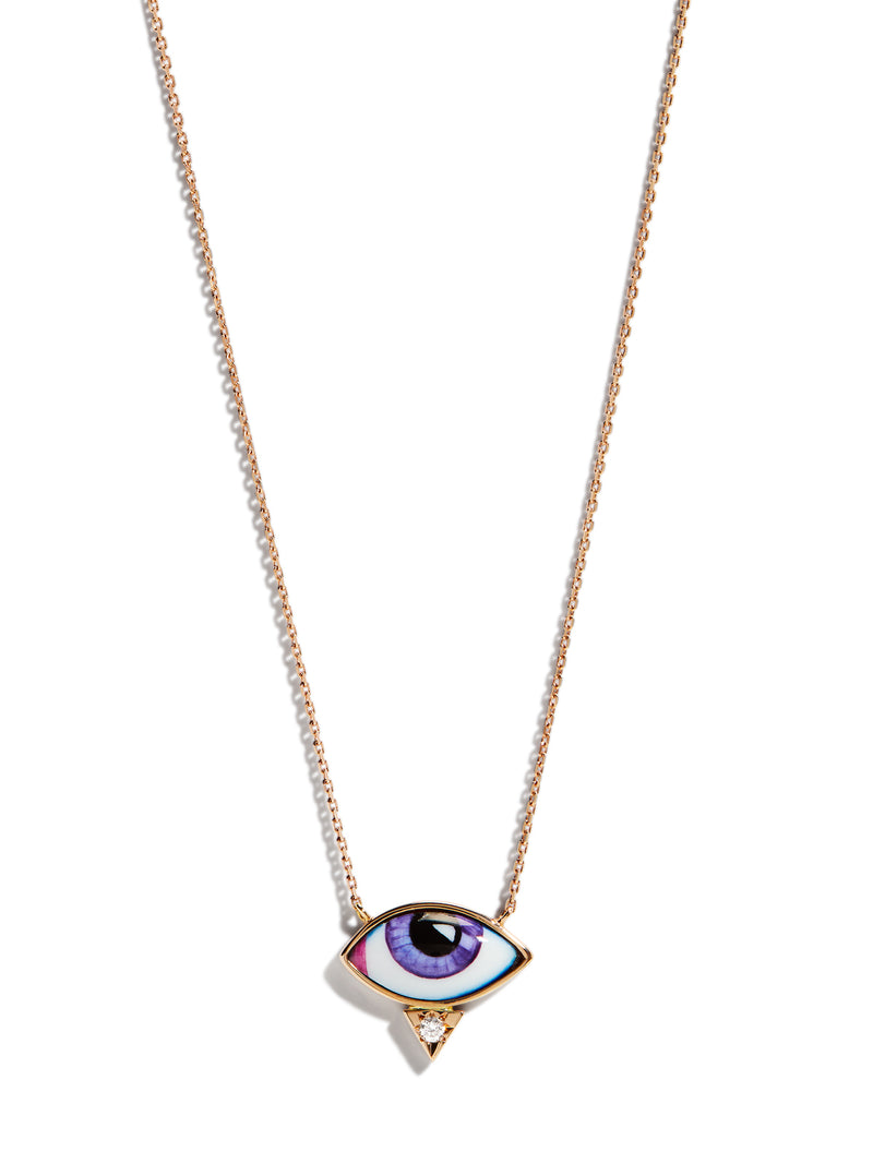 Petit Mauve Enamel and Diamond Evil Eye Rose Gold Necklace