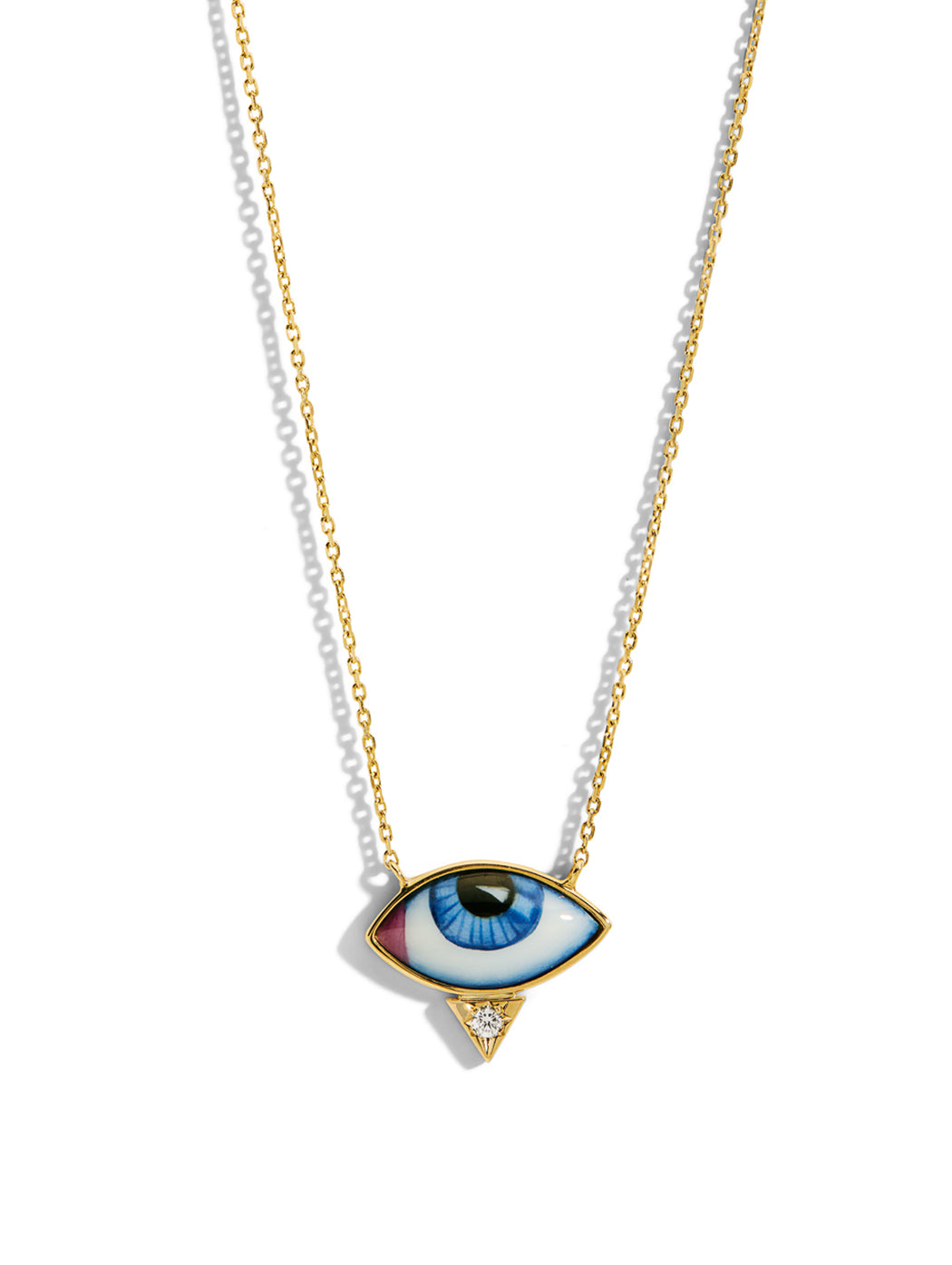 Petit Bleu Enamel and Diamond Evil Eye Yellow Gold Necklace