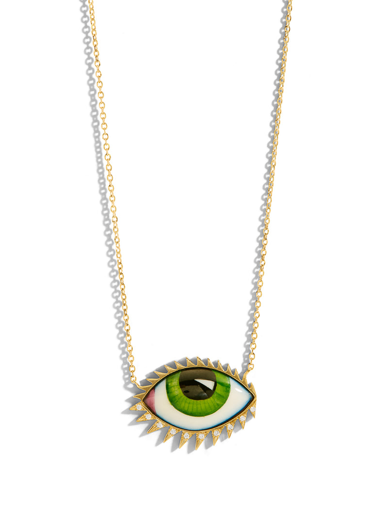 Apollo 13 Grand Vert Diamond & Enamel Evil Eye Yellow Gold Necklace