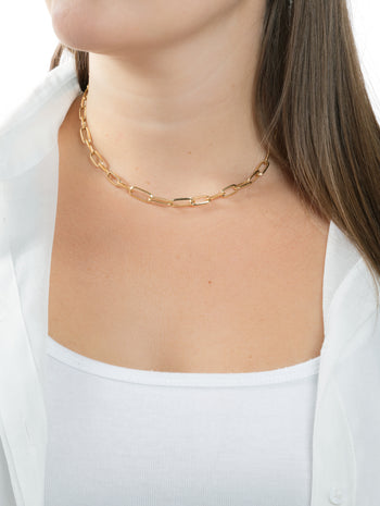 Graduated Knife Edge Oval Link Chain Yellow Gold Necklace