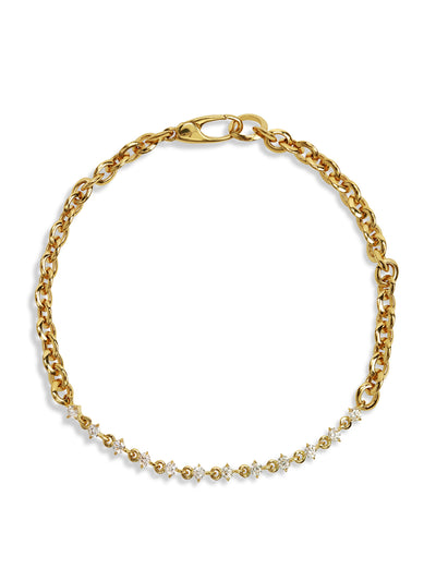 Diamond Micro Link Chain Yellow Gold Bracelet