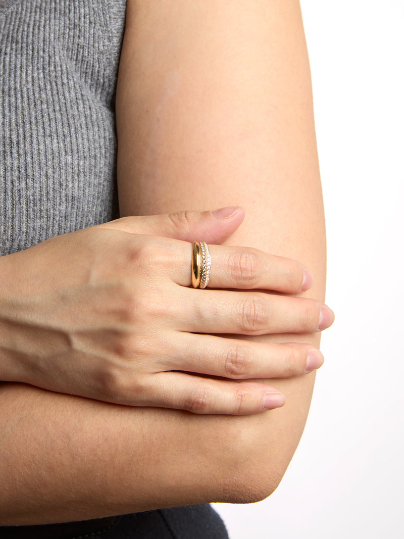 Thin Crescent Diamond Pavé Yellow Gold Ring