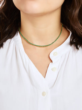 Yellow Gold Malachite Tennis Necklace