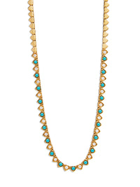 Diamond & Turquoise Heart Yellow Gold Tennis Necklace