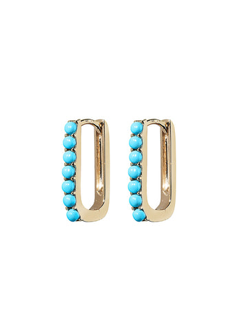 Turquoise Small Paperclip Yellow Gold Hoop Earrings