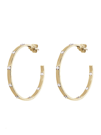 Diamond Ribbon Inside Out Yellow Gold Hoop Earrings