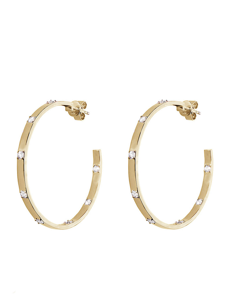 Diamond Ribbon Yellow Gold Hoop Earrings