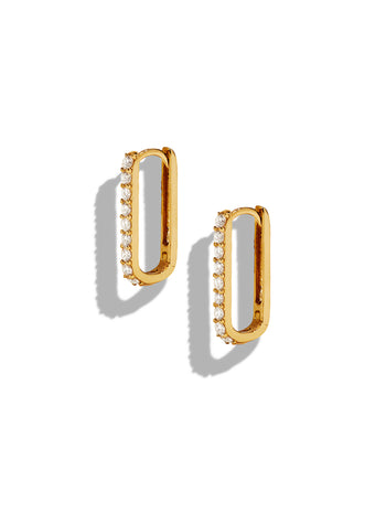 Diamond Small Paperclip Yellow Gold Hoop Earrings