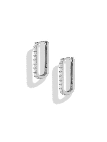 Diamond Small Paperclip White Gold Hoop Earrings