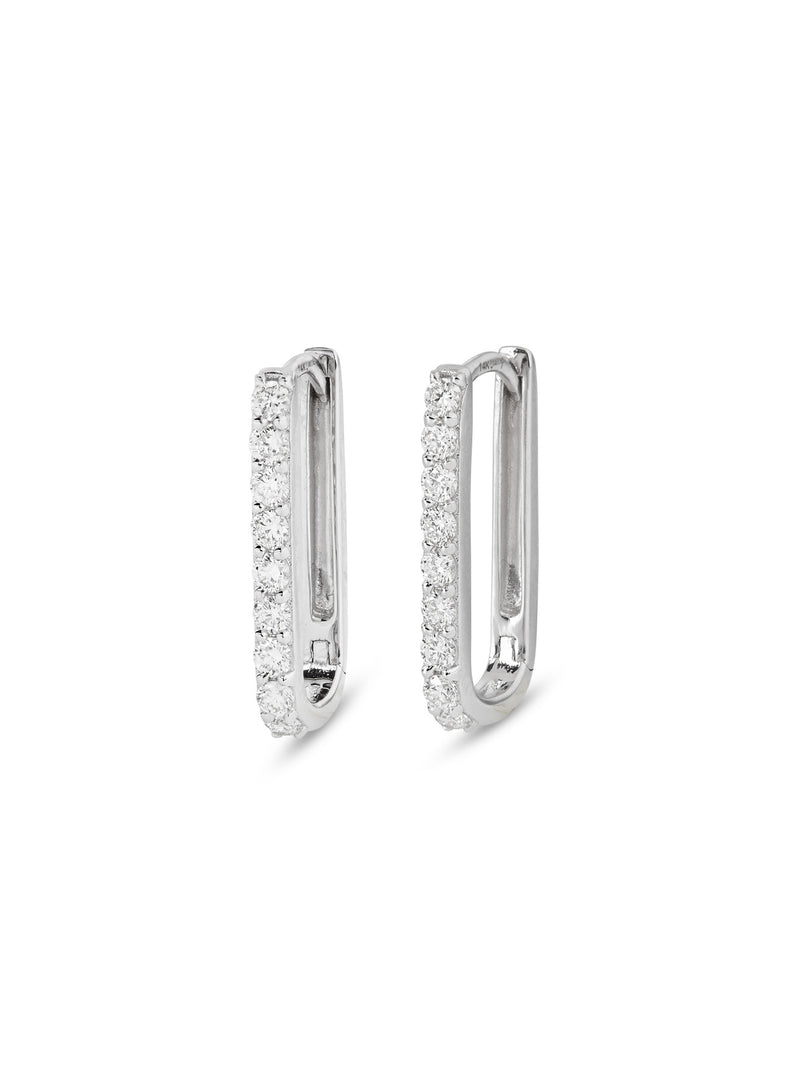 Diamond Small Paperclip White Gold Hoop Earrings