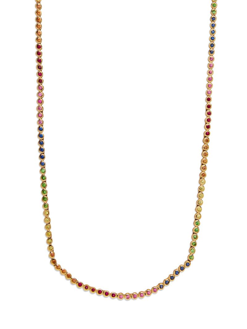 Rainbow Bezel Yellow Gold Tennis Necklace