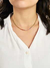 Rainbow Bezel Yellow Gold Tennis Necklace