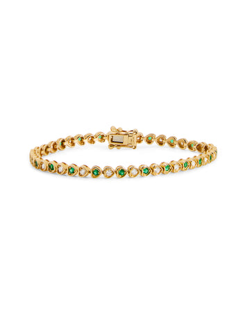 Diamond & Emerald Heart Yellow Gold Tennis Bracelet