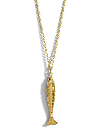 Diamond Eyes Yellow Gold Fish Necklace