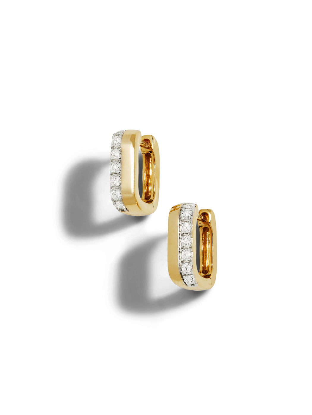 Diamond Bar Yellow Gold Huggie Hoop Earrings