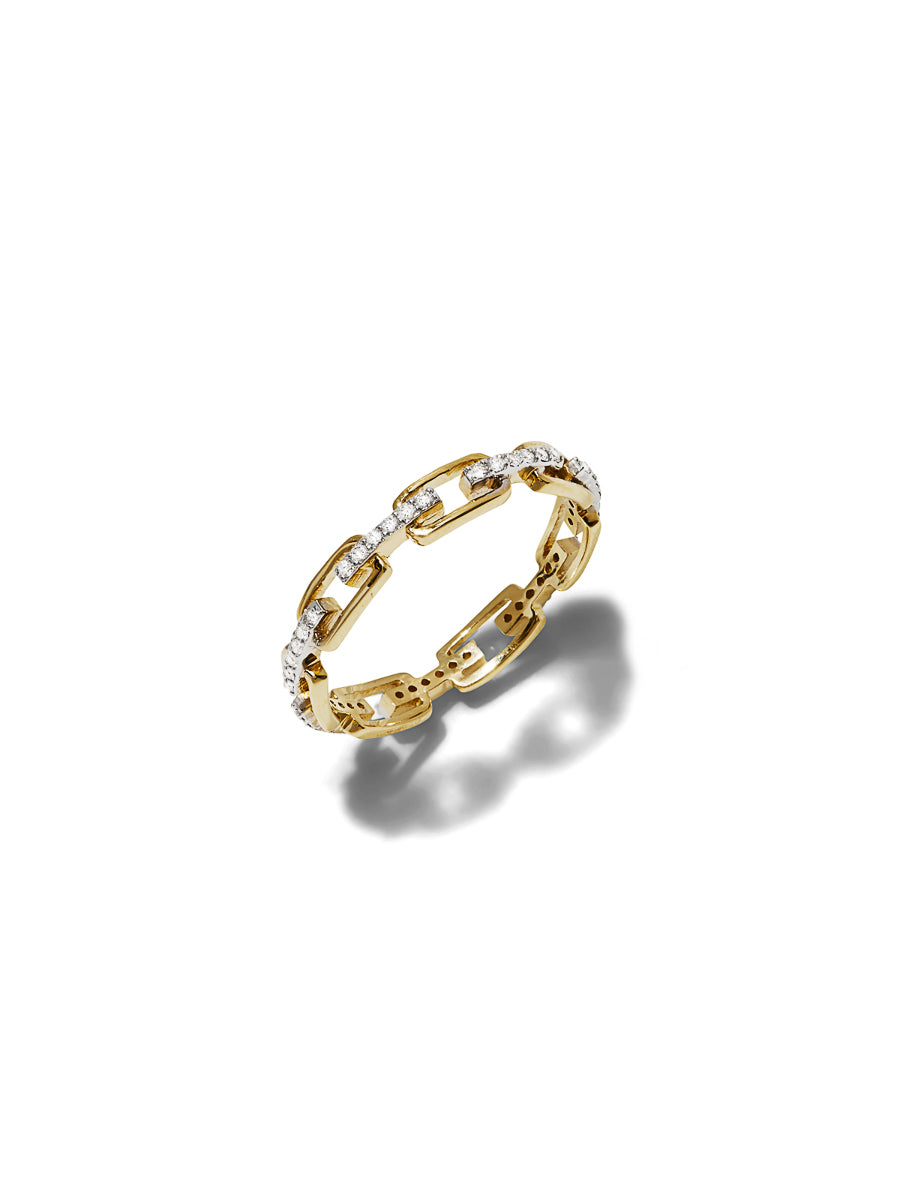 Diamond Baby Paperclip Yellow Gold Chain Ring