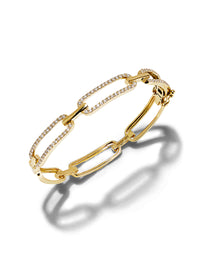 Diamond Paperclip Chain Yellow Gold Bangle Bracelet