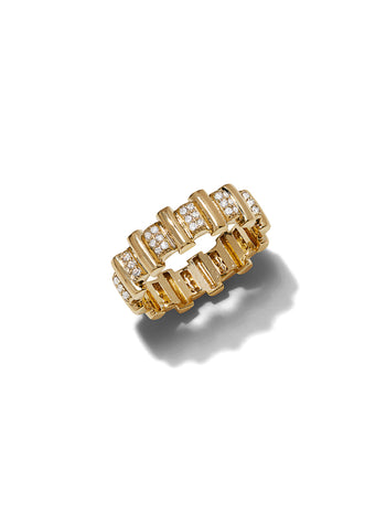 Diamond Offset Yellow Gold Bar Ring