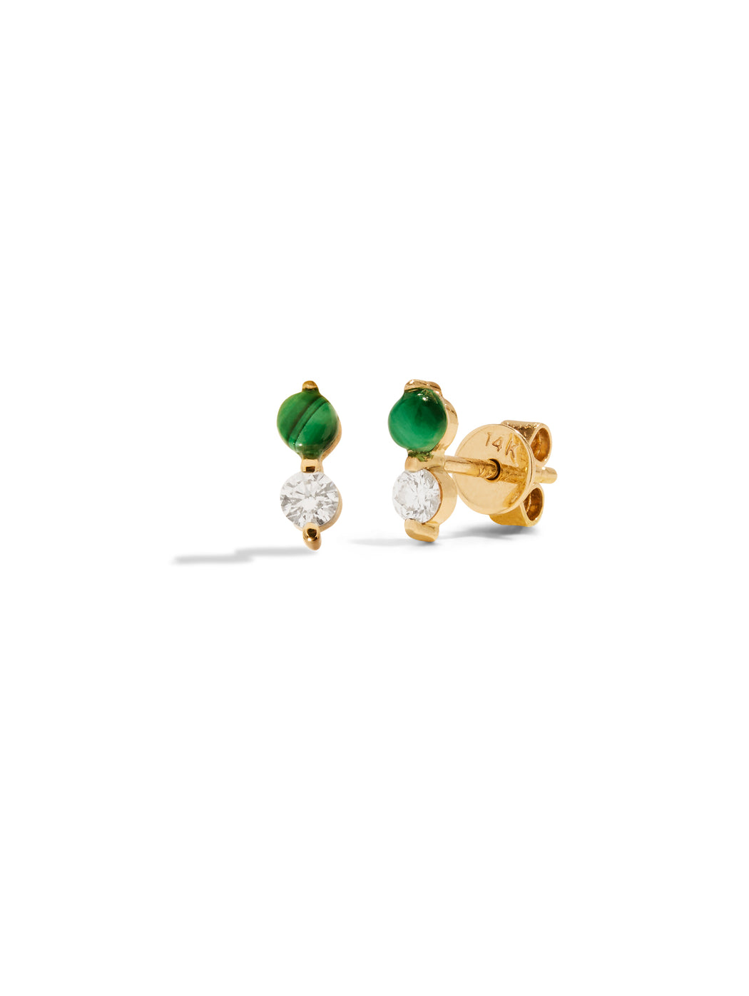 Diamond & Malachite Doubles Yellow Gold Stud Earrings