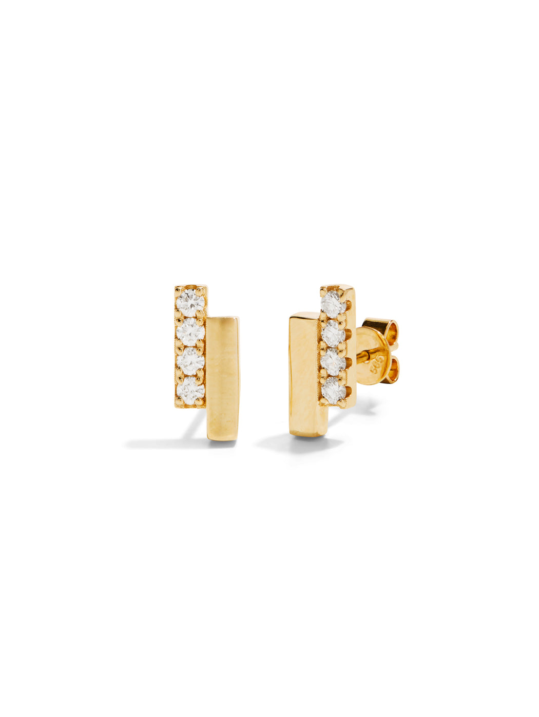 Gold & Diamond Bar Stud Earrings