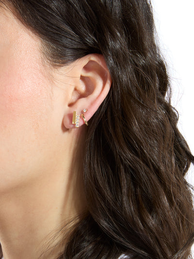 Gold & Diamond Bar Stud Earrings