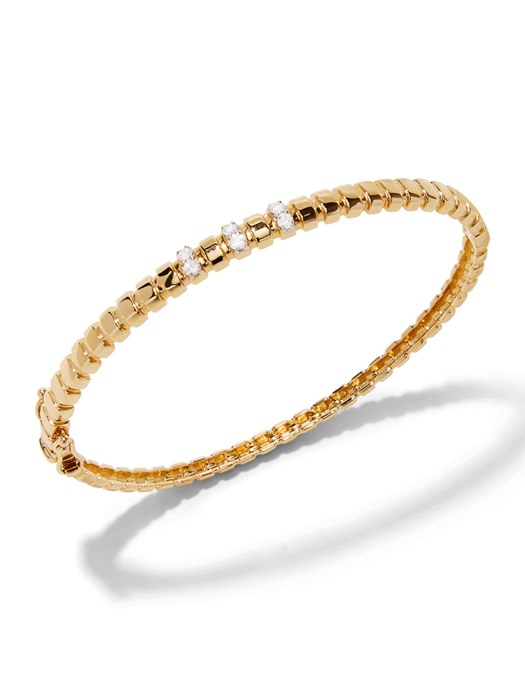 Fluted Gold & Diamond Bar Bangle Bracelet