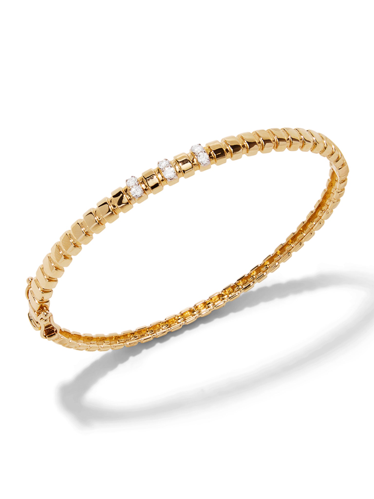 Fluted Gold & Diamond Bar Bangle Bracelet