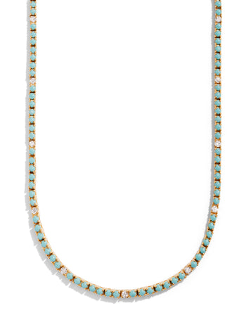 Diamond & Turquoise Yellow Gold Tennis Necklace