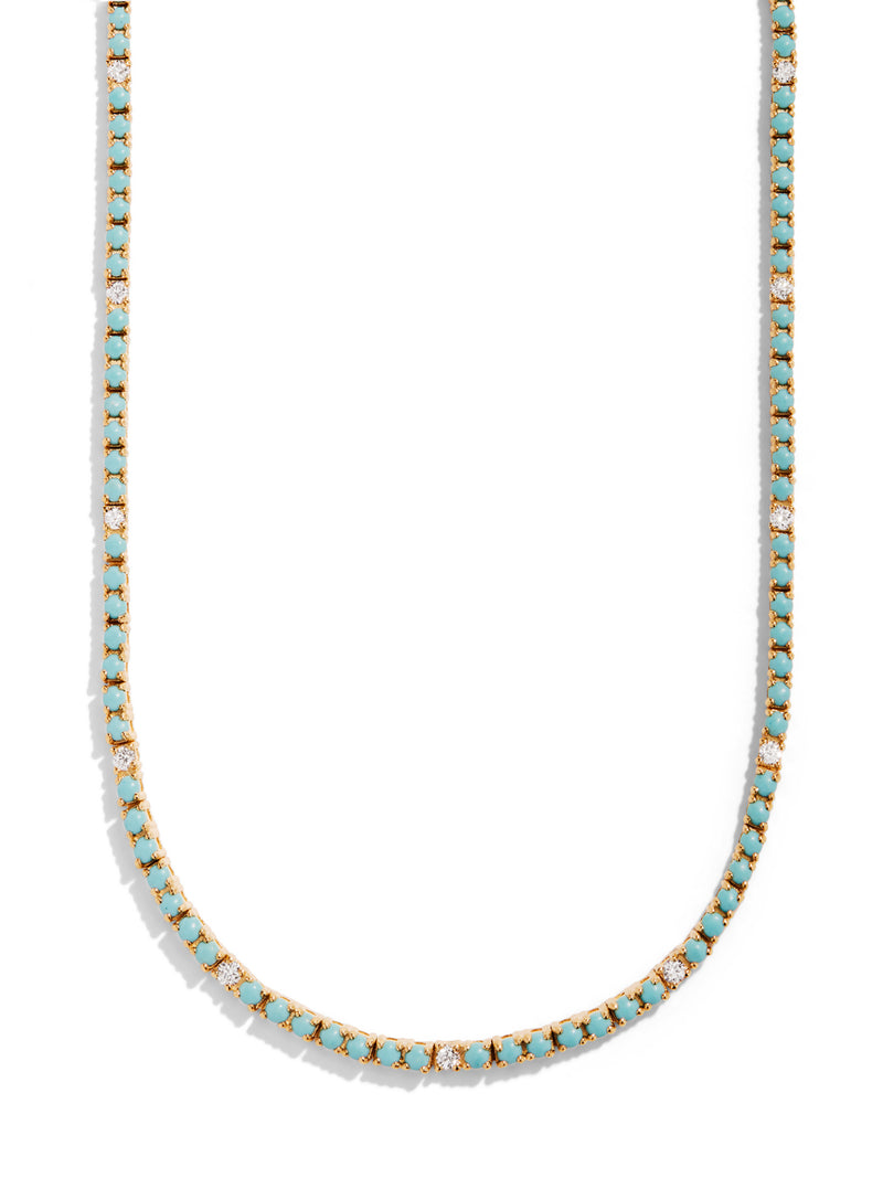 Diamond & Turquoise Yellow Gold Tennis Necklace