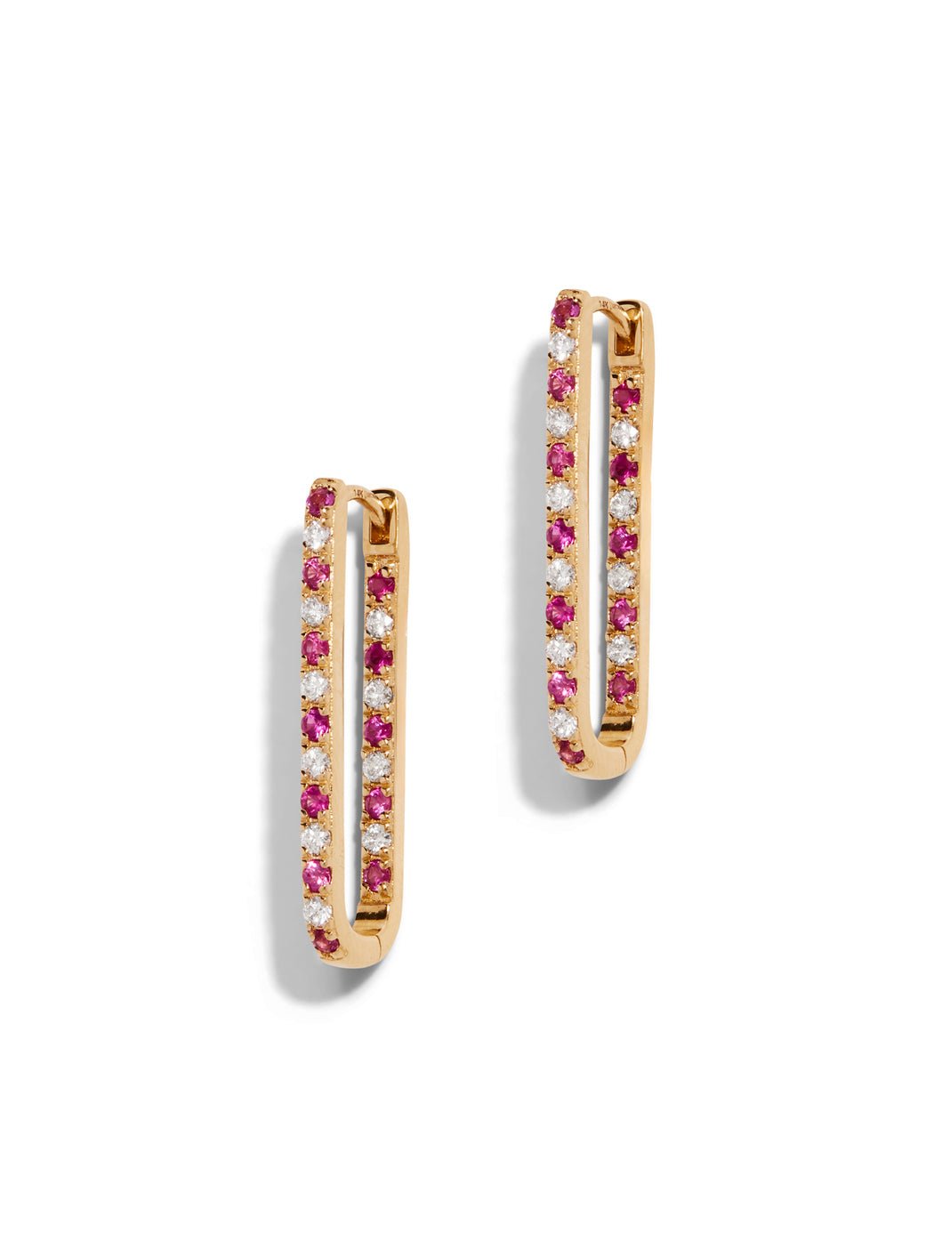 Diamond & Hot Pink Sapphire Large Paperclip Yellow Gold Earrings