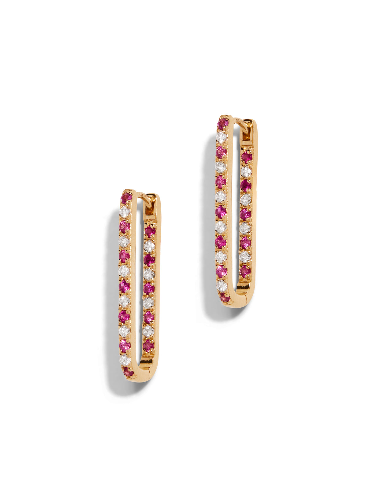 Diamond & Hot Pink Sapphire Large Paperclip Yellow Gold Earrings