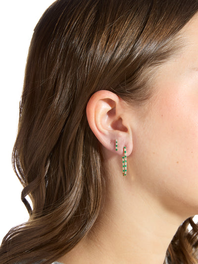 Diamond & Emerald Large Paperclip Yellow Gold Earrings