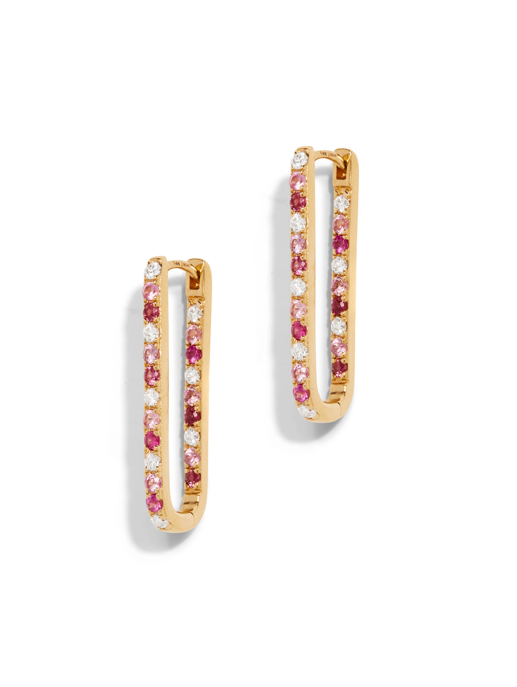 Diamond & Pink Sapphire Ombre Large Paperclip Yellow Gold Earrings