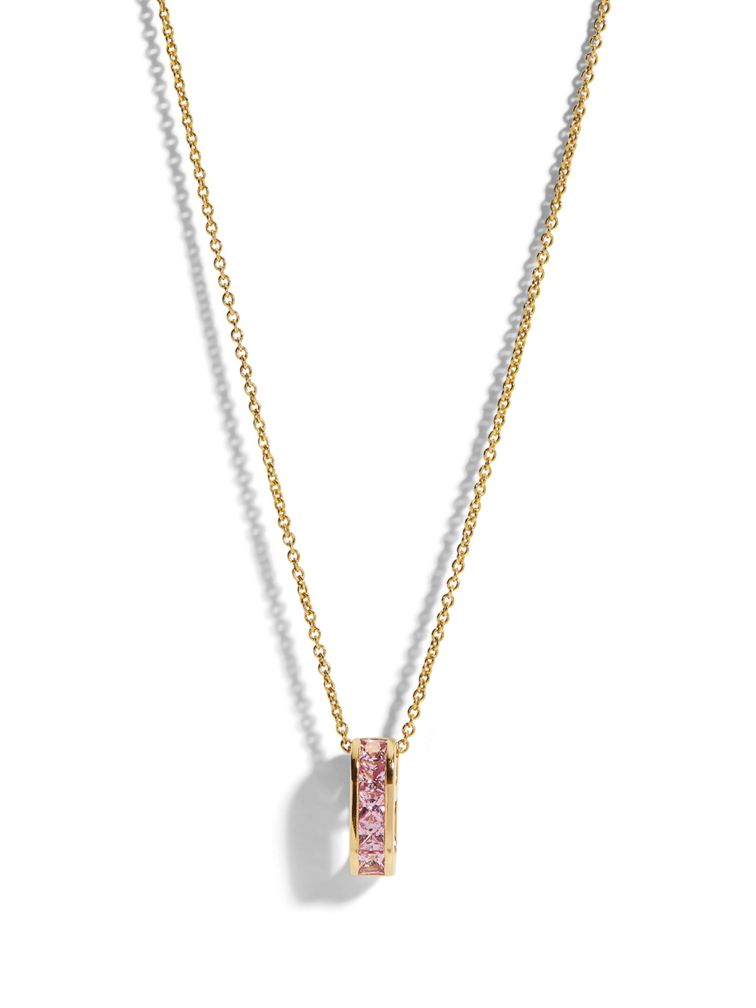 Mini Pink Sapphire Baguette Legend Link Yellow Gold Necklace