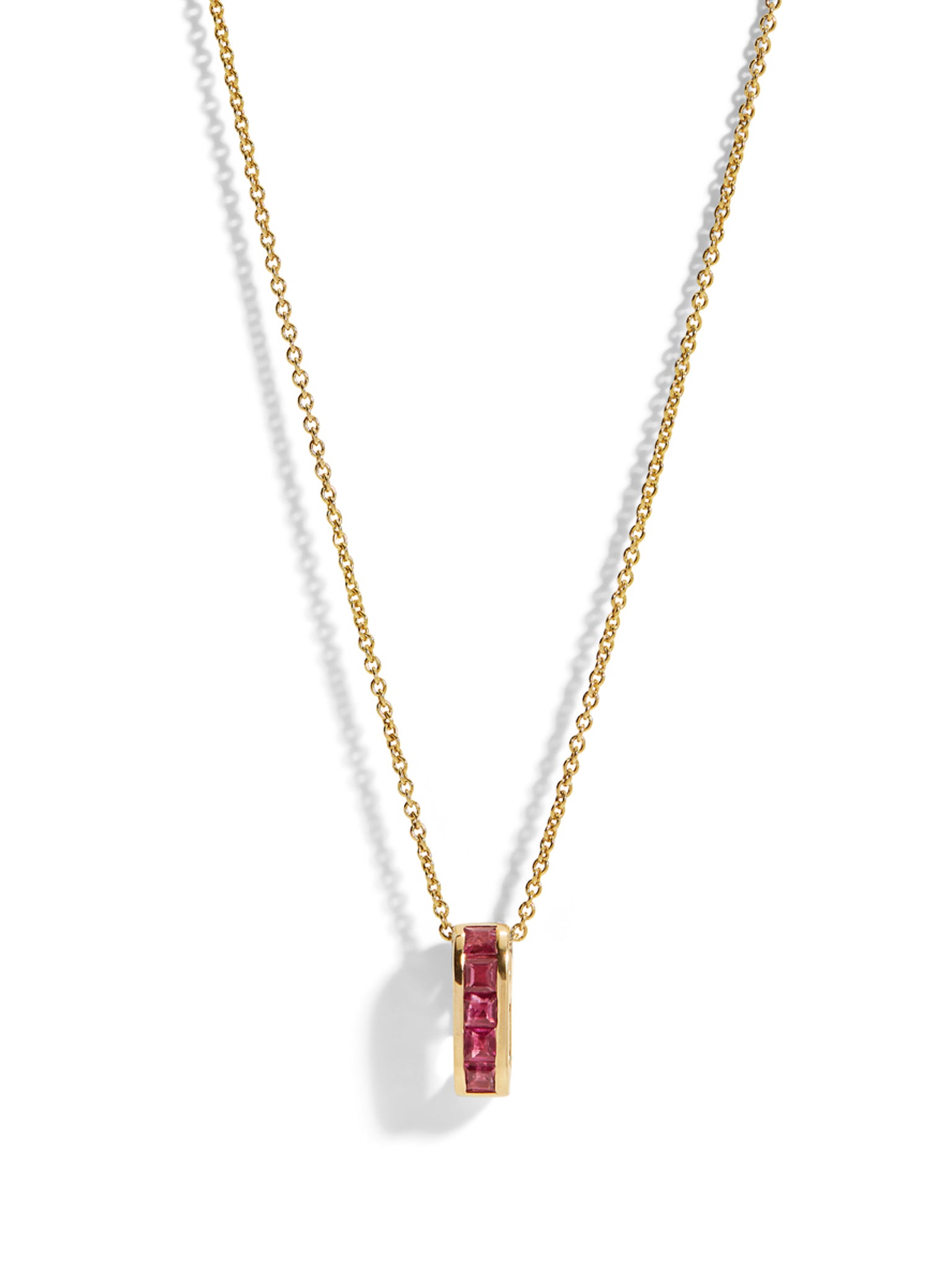 Mini Ruby Baguette Legend Link Yellow Gold Necklace