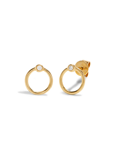 Small Full Circle Yellow Gold Stud Earrings