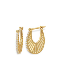 Small Flat Ray Diamond Yellow Gold Hoop Earrings