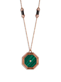 Large Malachite Amulets of Light Rose Gold Pendant Necklace