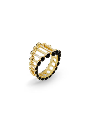 Little Twiggy Diamond and Black Enamel Yellow Gold Ring