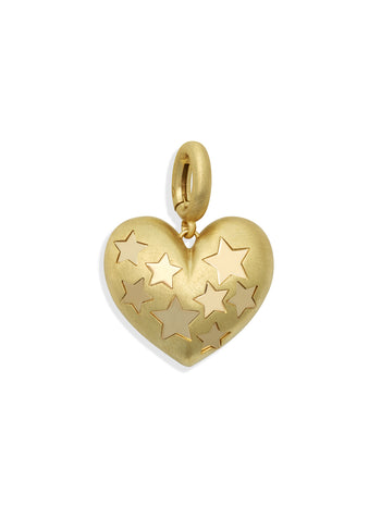 Small Star Heart Yellow Gold Charm