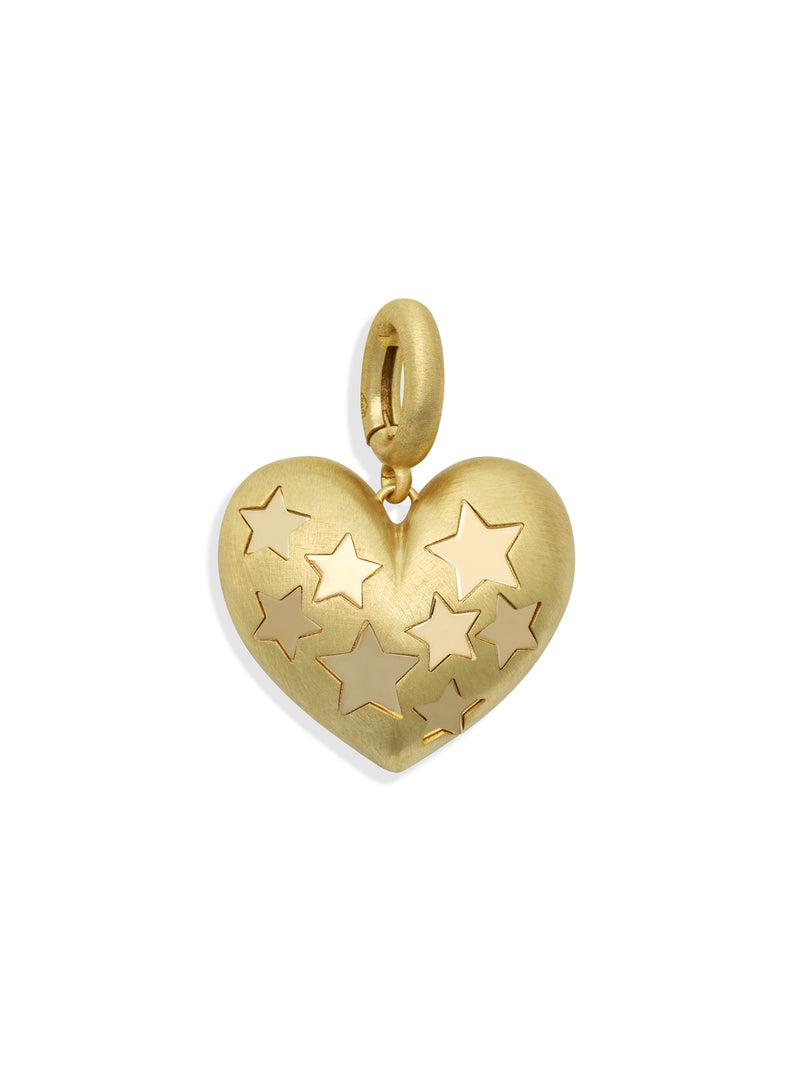 Small Star Heart Yellow Gold Charm