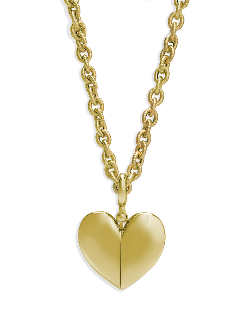 LR4 Shiny Heart On Brushed Chain Yellow Gold Necklace