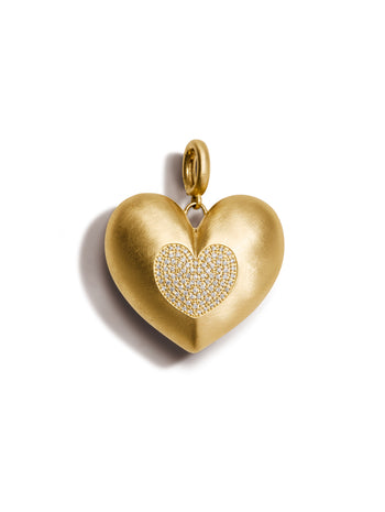 Paulette Brushed Yellow Gold Heart with Diamond Heart Pendant