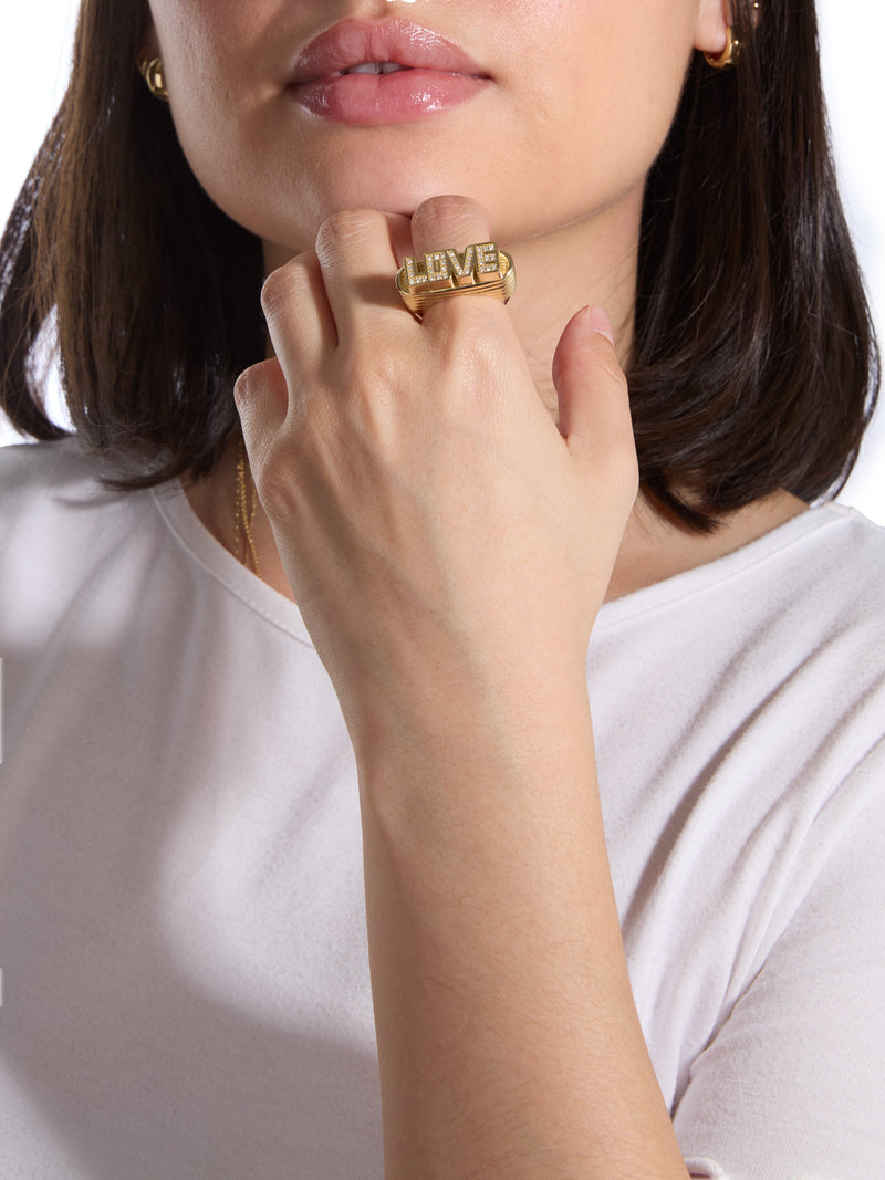 Louise Yellow Gold and White Diamonds Love Ring