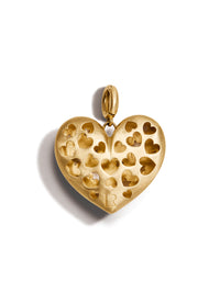 Paulette Brushed Yellow Gold Heart with White Gold Stars Pendant