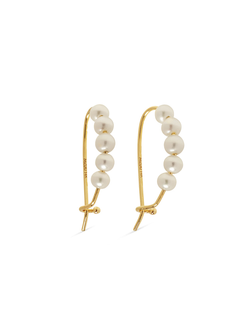 3mm Akoya Pearl Safety Pin Yellow Gold Earrings